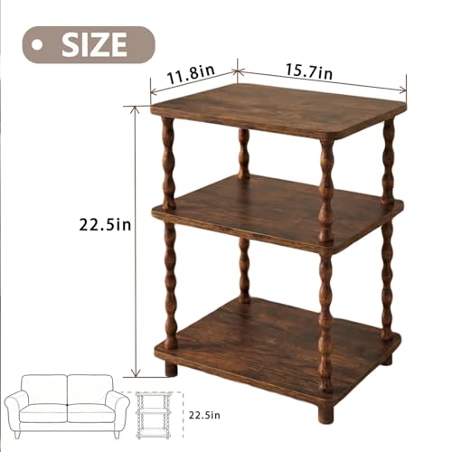 Brown Narrow 3-Tier Side Table with Storage - Rustic Oblong End Table