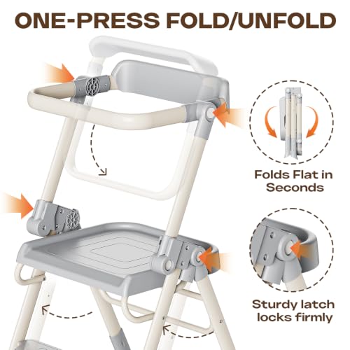 Toddler Step Stool with Safety Rail, Foldable Kids Kitchen Helper, Stable Anti-Drop Structure