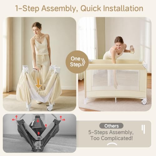 Wnttmt 4-in-1 Baby Bassinet & Bedside Sleeper with Diaper Changer - Beige