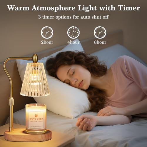 Imenlox Candle Warmer Lamp with Timer & Dimmer, Adjustable Height - Amber / Manual Control, Perfect for Home Decor & Gifts