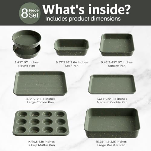 Green 8-Piece Nonstick Bakeware Set – Stackable Oven Pans for Baking & Roasting