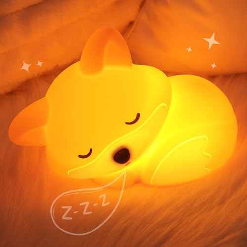 Fox Night Light for Kids, Cute Silicone Lamp with Rechargeable Dimmable 20 Mins Timer, Kids Bedside Decoration Light, Birthday Holiday Christmas Gifts Idea for Baby Girl Boy Friend