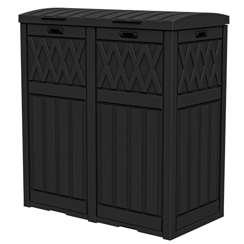 Outdoor Dual Trash Can with Tiered Lid and Drip Tray - 76 Gallon Black