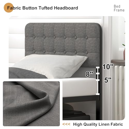 EMODA Twin XL Bed Frame with Upholstered Headboard & Metal Footboard, No Box Spring Needed, Easy Assembly