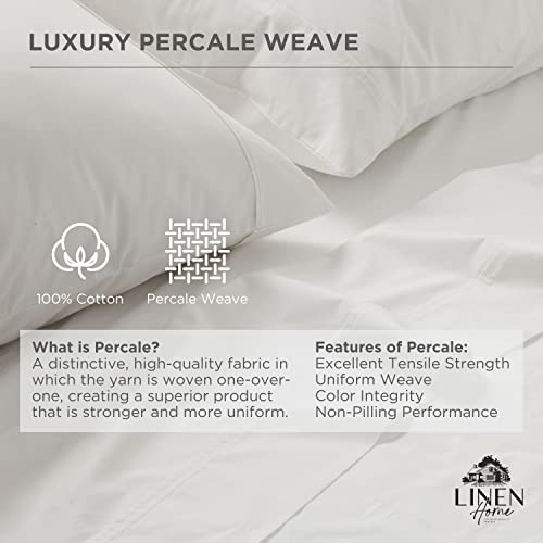 Linen Home 100% Cotton Percale King Size Fitted Sheet only, White