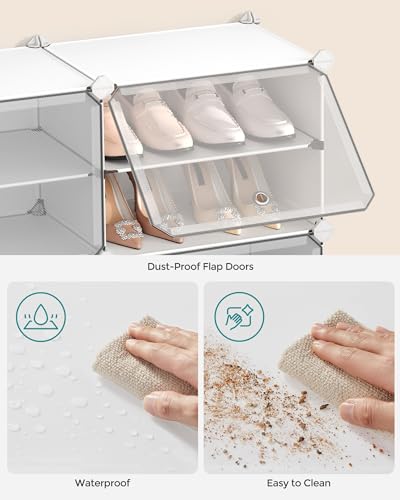 SONGMICS 12-Tier Shoe Rack with Doors - Cloud White & Transparent Variation