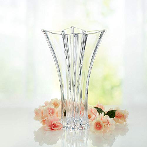 14-Inch Crystal Floral Vase with Organic Petal Design - Elegant Home Decor