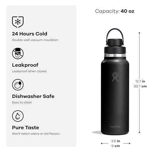 Hydro Flask 40 oz Tonal Black Insulated Stainless Steel Water Bottle with Leakproof Flex Chug Lid