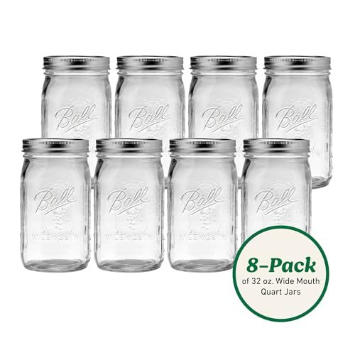 Ball Glass Mason Jars Wide Mouth 32oz with SureTight Lids - 8 Pack (Variation of THIS listing)