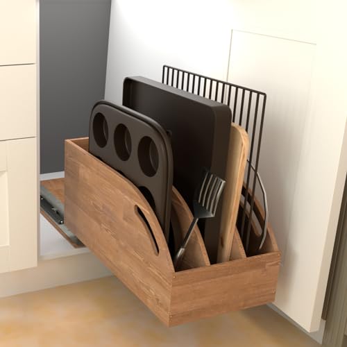 Pull Out Kitchen Cabinet Organizer for Pans & Trays - 10.6 Inch Height