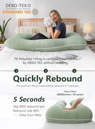 Sage Green 60-Inch U-Shaped Pregnancy Body Pillow for Comfortable Sleep