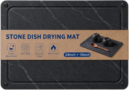 Black Stone Drying Mat for Kitchen Counter 24"x16” Soapstone