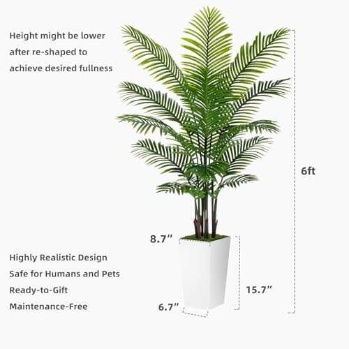 Black 6ft Artificial Palm Tree with Planter - Realistic Faux Indoor Tree