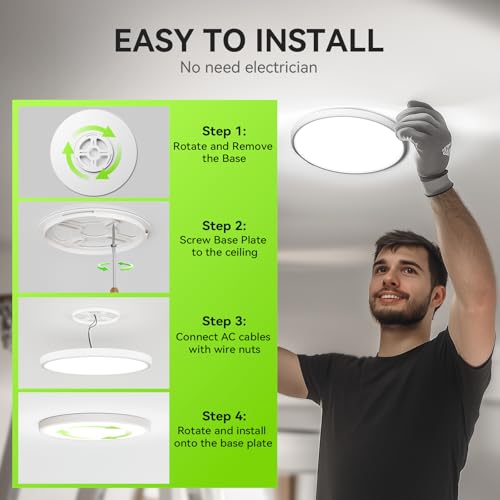 White 9-Inch 12-Pack LED Flush Mount Ceiling Light - 2800lm, Daylight 5000K, Surface Mount for Bedroom & Living Room