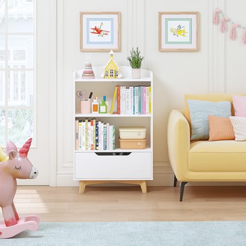 Kids Bookshelf with Drawer - Children's Toy & Book Organizer, Safe & Durable