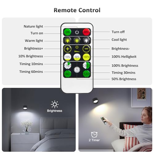 Racokky LED Wall Mounted Lights with Remote, Rechargeable Sconces