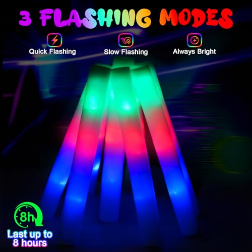 44 PCS Foam Glow Sticks with 3 Flashing Modes - LED Party Light Up Sticks for Events