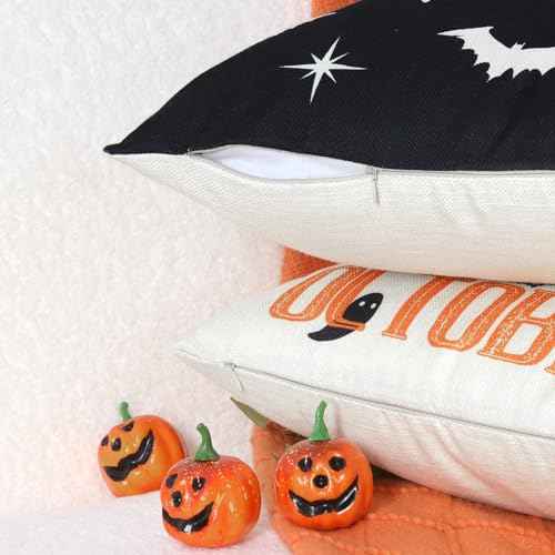 Ghost Halloween Decorations-Throw Pillow Covers 18x18in Set of 4,Spooky Gothic Black Cat Pillow Case for Couch Christmas Holiday Party Outdoor Black White Decor