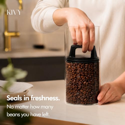 KIVY Large Black Vacuum Coffee Canister - Airtight Stainless Steel Storage for Fresh Coffee