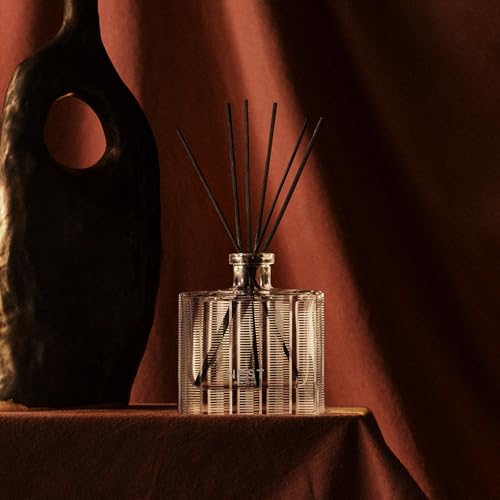 Reed Diffuser with Moroccan Amber Fragrance - Refillable Glass Vase, 90 Days