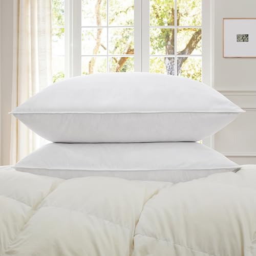 Grey Goose Feather Down Pillow Set - King Size 20x36 Inches, 2 Pack, White, Breathable & Durable
