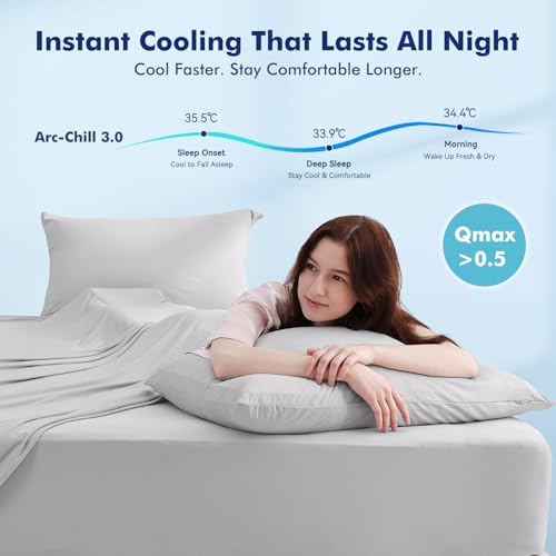 Elegear Silver-Infused Cooling Bed Sheets King Size Flat Sheet Gray 108" x 102"