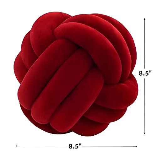 Knot Ball Pillows, Round Throw Pillow Cushion Home Decoration Soft Plush Pillow, Throw Knotted Ball Pillow Handmade Children Room Decoration Round Plush Toy Pillow (Dark Red,8.5"/22cm)