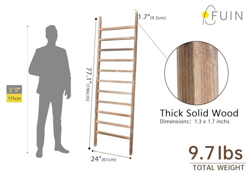 Rustic Wooden Blanket Ladder - 6.4ft Tall, 24 In Wide, 11 Rungs - Burnt Brown