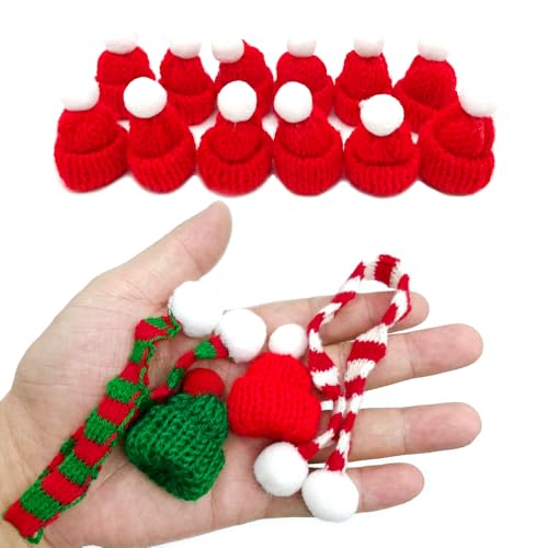 Mini Santa Hat and Scarf Ornaments 48pc Set for Christmas Crafts & Tree Decor
