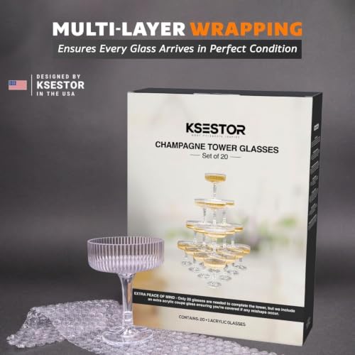 Ksestor 21-Piece Clear Plastic Champagne Tower Set - 7oz Coupes for Celebrations