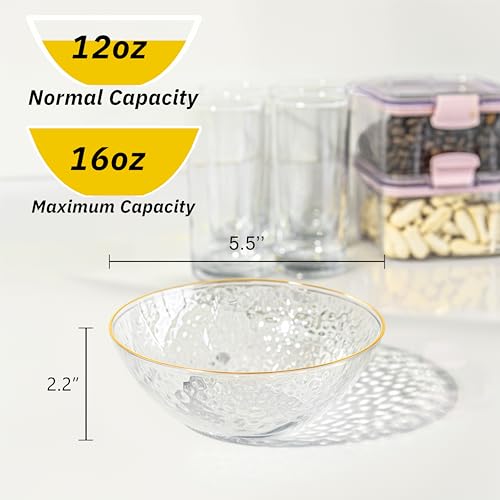 Rubtlamp 50 Pack Clear Disposable Plastic Bowls with Gold Rim, 12oz Heavy Duty for Salads & Snacks - Gold Variant