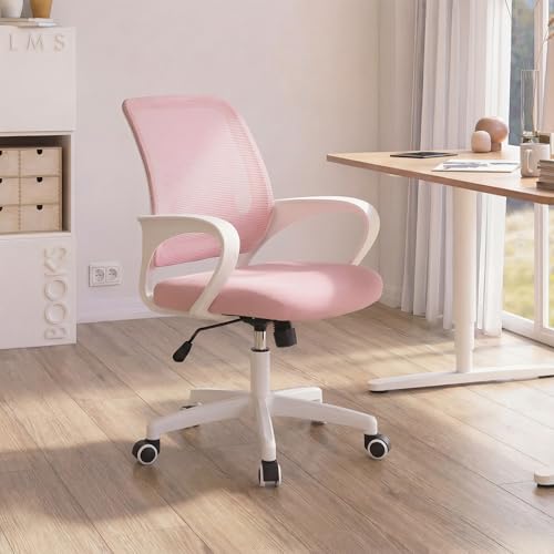 Pink Mesh Office Desk Chair with Lumbar Support - NEO CHAIR Pastel Pink