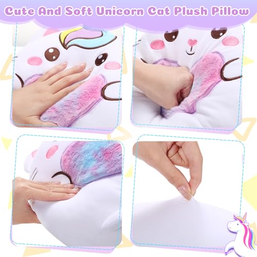 Leyndo Stuffed Unicorn Pillow Plush 14 Inch Cat Plush Toy Unicorn Cat Stuffed Animal Birthday Kitty Plushies Pillow for Christmas Birthday Kids Toddlers Girls Boys Room Sofa Car Decor(Cute)
