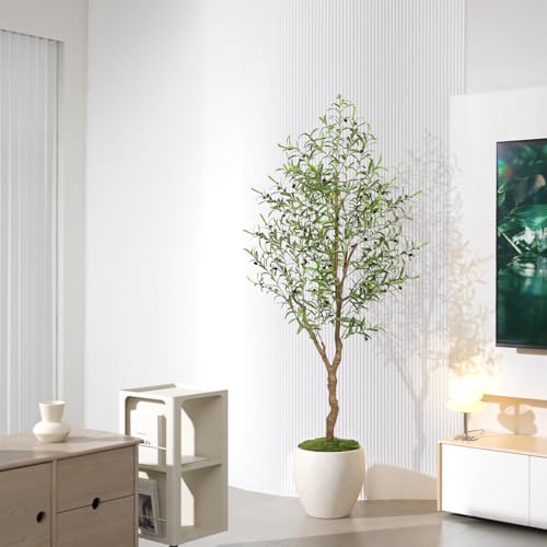 6ft Faux Olive Tree with Natural Textured Trunk & Lifelike Leaves - Realistic Indoor Decor