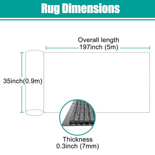 ITINA Grey 3x16 ft Long Door Runner Mat - Commercial Non-Slip Hallway Rug