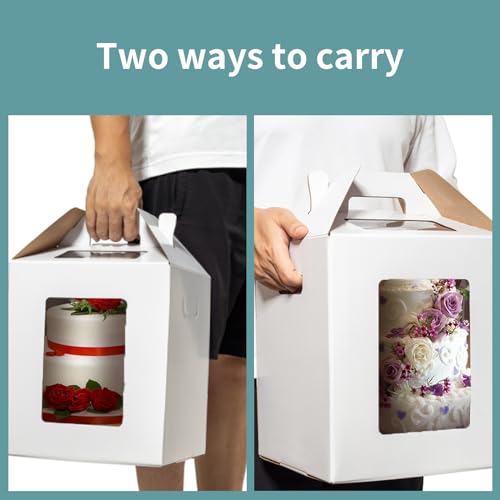 Tall Cake Boxes 14x14x16 Inches with Cake Boards - 3 Pack for Tiered Cakes