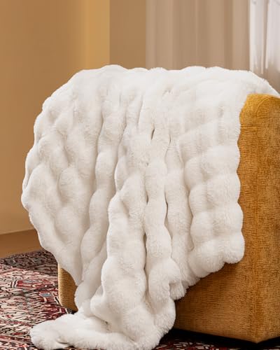 Ultra Soft Cozy Faux Fur Throw Blanket, Fuzzy Plush Thick Bubble