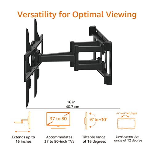 Amazon Basics Full Motion Articulating TV Mount for 37-80 inch Screens - Dual Arm, VESA Compatible, Black