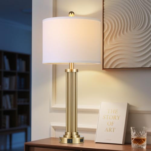 Modern 28-Inch Gold Table Lamps Set of 2 with USB-C, AC, 3-Way Touch