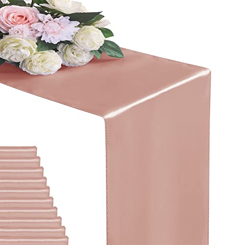 6Pack Satin Table Runner 12x108 Inches - Rose Gold, 6 Pack for Wedding & Events