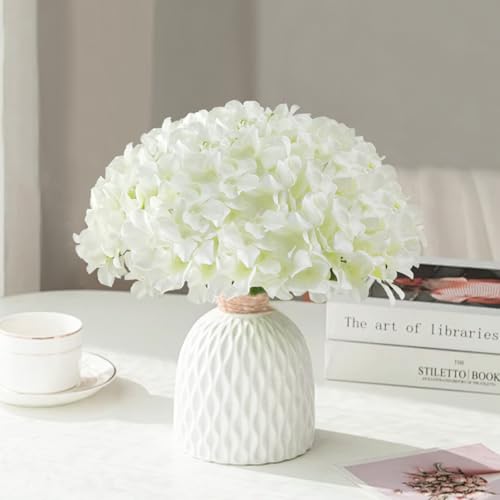 Ivory Faux Hydrangea Flowers Bulk - 100 Pcs Artificial Silk Flowers with Stems for Wedding & Home Decor