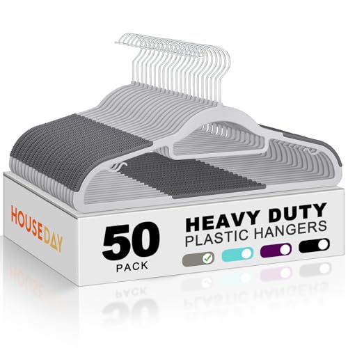 HOUSE DAY Grey & Dark Grey Plastic Hangers 50 Pack Non-Slip Heavy Duty Closet Space Saver