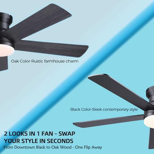 Ayaoty 48in Black Flush Mount Ceiling Fan with Lights, 6-Speed Dimmable Reversible Motor