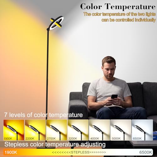 Omorepa Black LED Floor Lamp 36W 2500lm Dimmable Standing Lamp with Remote