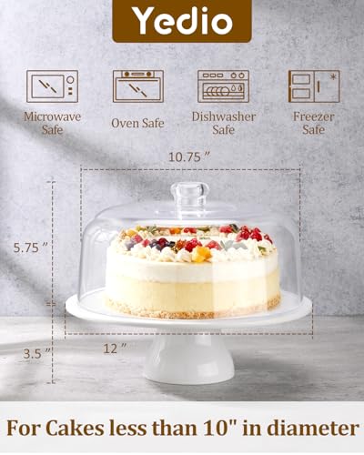 12-Inch Porcelain Cake Stand with Clear Acrylic Dome - White Pedestal