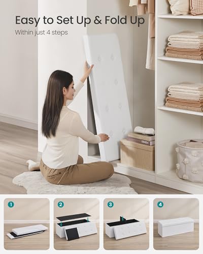 SONGMICS 43.3-Inch Foldable Storage Ottoman Bench White without Flipping Lid