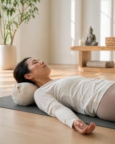 Organic Buckwheat Neck Pillow - Supportive Cylindrical Cervical Cushion, Handmade in USA
