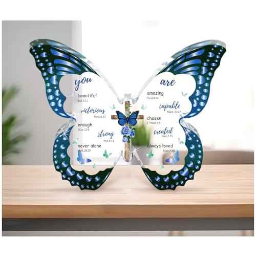 Christian Gifts for Women, Bible Verses Religious Keepsake Gifts for Mom, 5.1x3.9 in Butterfly-Shaped Acrylic Decorations, Perfect for Birthday, Christmas, Mothers Day, Thanksgiving