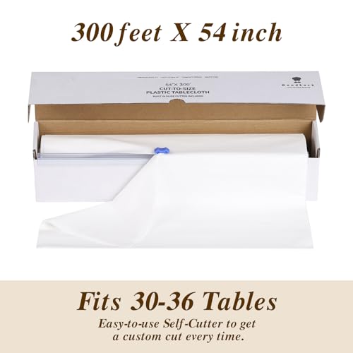 Plastic Table Cover Roll 54 Inch X 300 Feet White Disposable Tablecloth with Cutter Box for Parties & Events - Variation: White / 54 in X 300 ft