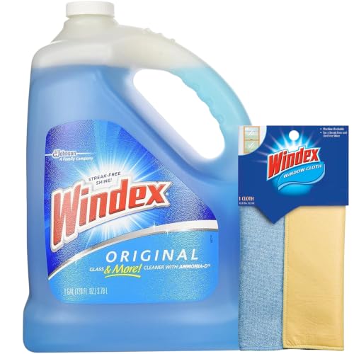 Windex 1 Gallon Glass Cleaner Refill with Microfiber Cloth - Streak-Free Shine